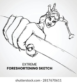 Free Vector line art drawing Extreme foreshortening sketch