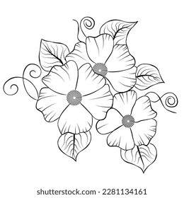 Free Vector line art and hand drawing flower art black and white flat design simple flower
