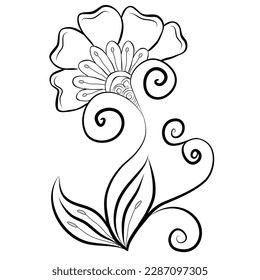 Free Vector line art and hand drawing flower art black and white flat design simple flower