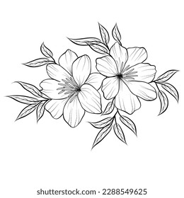 Free Vector line art and hand drawing flower art black and white flat design simple flower