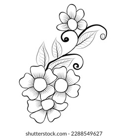 Free Vector line art and hand drawing flower art black and white flat design simple flower