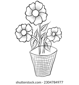 Free Vector line art and hand drawing flower art black and white flat design simple flower