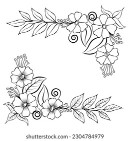 Free Vector line art and hand drawing flower art black and white flat design simple flower