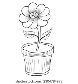 Free Vector line art and hand drawing flower art black and white flat design simple flower