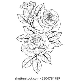 Free Vector line art and hand drawing flower art black and white flat design simple flower