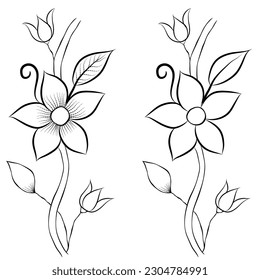 Free Vector line art and hand drawing flower art black and white flat design simple flower