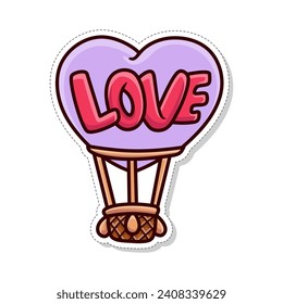 Free vector, love theme sticker, love air balloon illustration