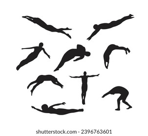 free vector man hand drawn swimming silhouette set