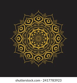 Free vector mandala design with black background.