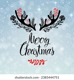 Free vector merry christmas greeting card with lettering with backround