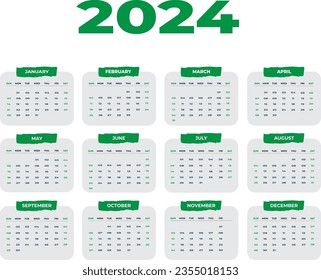 Free vector minimal style 2023 page calendar for new year. 
Calendar 2024 week start Sunday corporate design planner template.