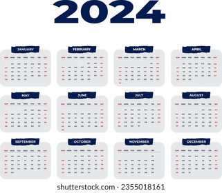 Free vector minimal style 2023 page calendar for new year. 
Calendar 2024 week start Sunday corporate design planner template.