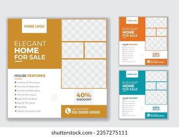 Free vector modern and creative real estate squared social media post and flyer design template for sale home house or buildings
