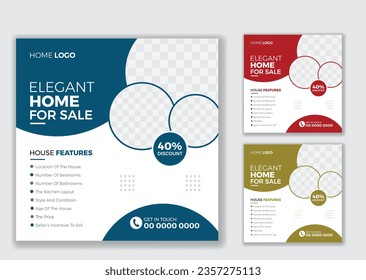 Free vector modern and creative real estate squared social media post and flyer design template for sale home house or buildings
