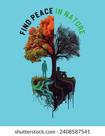 Free vector motivational, Typography or lettering quote t-shirt design. FIND PEACE IN NATURE.