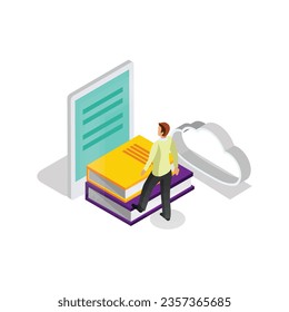 Kostenlose Vektorgrafik-Online-Lernen isometometrische Leuchtsymbole Set für Tutorials für Fernunterricht Hörbücher Online-Kurse