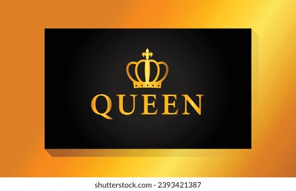 Free vector queen word with crown shape golden gradient color,golden background