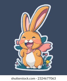 Free vector a rabbit animal cartoon sticker for all side usiging.