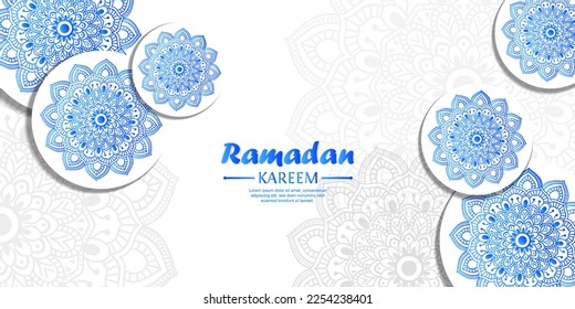 Free vector ramadan background islamic ramadan with mandala ornament and blue gradient color