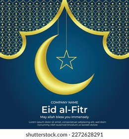 Free vector realistic eid mubarak background with candles and moon