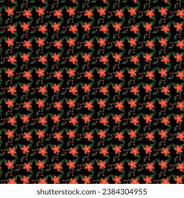  Free vector red flowers pattern design with black background .