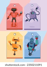 Free Vector Robots Cartoon Tags Set