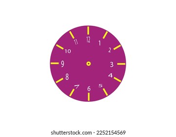 Free vector round wall quartz clock in yellow color isolated on purple background.