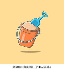 Free Vector Sand Bucket And Scoop With Pile Of Sand. Summer Holiday. Recreation and Entertaiment. Cartoon Illustration 