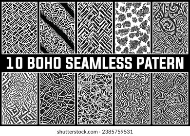 Free vector set of Black and White Ethnic Boho Seamless patterns with Abstract Shapes