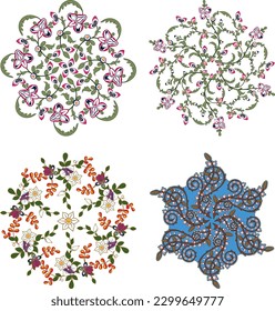 Free vector set of colorful floral mandalas circles
