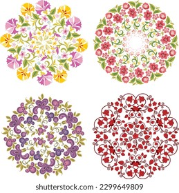 Free vector set of colorful floral mandalas circles
