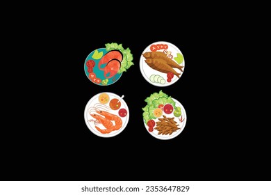 Free vector set of isolated seafood flat icons illustration