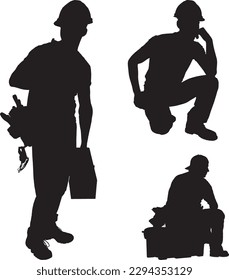 Free vector set a man with a helmet and a toolbox in the back
