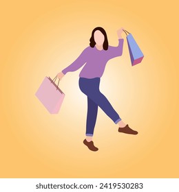 Free vector smiling shopping girl with shopping bags flat design.