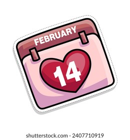 Free vector, sticker tema valentine, kalender 14 february