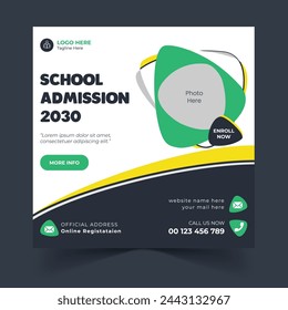Free Vector Template For A School Admission Social Media Post Back to School Online Marketing Banner Design.