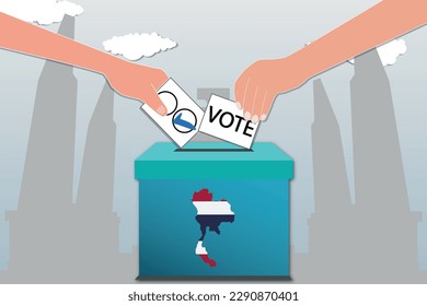 Free vector thailand elections with democracy monument.  people character with box for vote and ballot papers.
