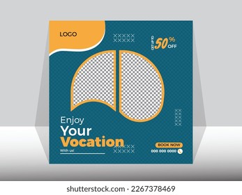 Free vector travel social media  post design template,