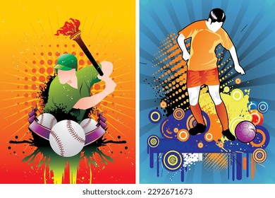 Free vector of two posters for the baseball team are shown with the words 'sports' on the left