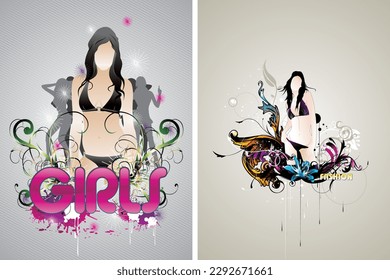 Free vector of two summer posters with the words 'girls' on them