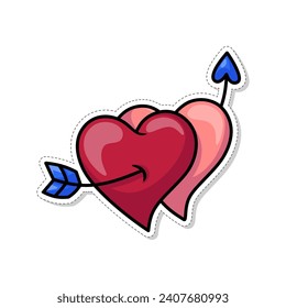 Free vector, Valentine theme sticker, a pair of hearts with arrows of romance