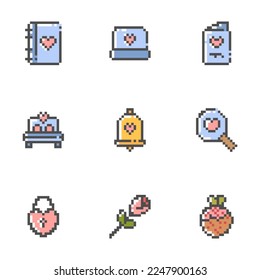 Free vector various icon heart shapes pixel art valentine edition