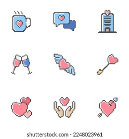 Free vector various icon heart shapes pixel art valentine edition 3