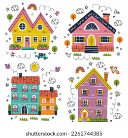 Free vector vintage houses pack