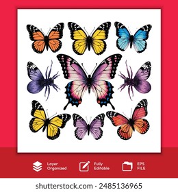 Free vector Watercolor colorful butterflies flying background