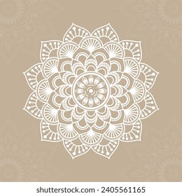 Free vector white mandala on brown background.