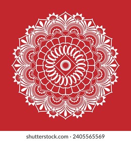 Free vector white mandala on red background.