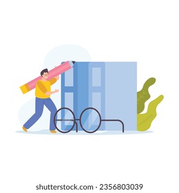 Free vector writer flat set of isolated icons with fresh leaves books ink wells and doodle human characters vector