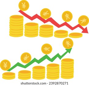 free vector Yen Exchange Rate Weakening And Strengthening With Red Green Graphic Arrows 