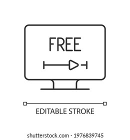Free video streaming linear icon. Watching unlimited movies without paying. No subscription fees. Thin line customizable illustration. Contour symbol. Vector isolated outline drawing. Editable stroke